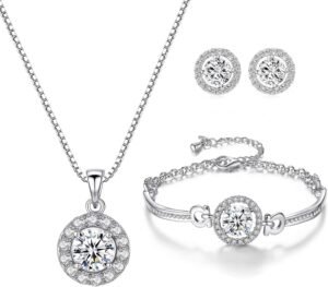 Jewellery Set Heart Pendant Necklace and Earrings Set Cubic Zirconia Jewellery for Women