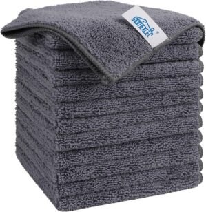 HOMEXCEL Grey Microfiber Cleaning Cloth, 12 Pack Premium Microfiber Towels for Cars, Lint Free, Scratch-Free, Highly Absorbent, Reusable Cleaning Rags for Car, Household, Kitchen, Window, 11.5″X11.5″