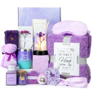 Gifts for Mom, Birthday Gifts for Women, Relaxing Spa Gifts Care Package with Luxury Flannel Blanket, Light-Up Rose Flower, Unique Mothers Day Gifts for Mom, Wife, Grandma, Sister, Friends