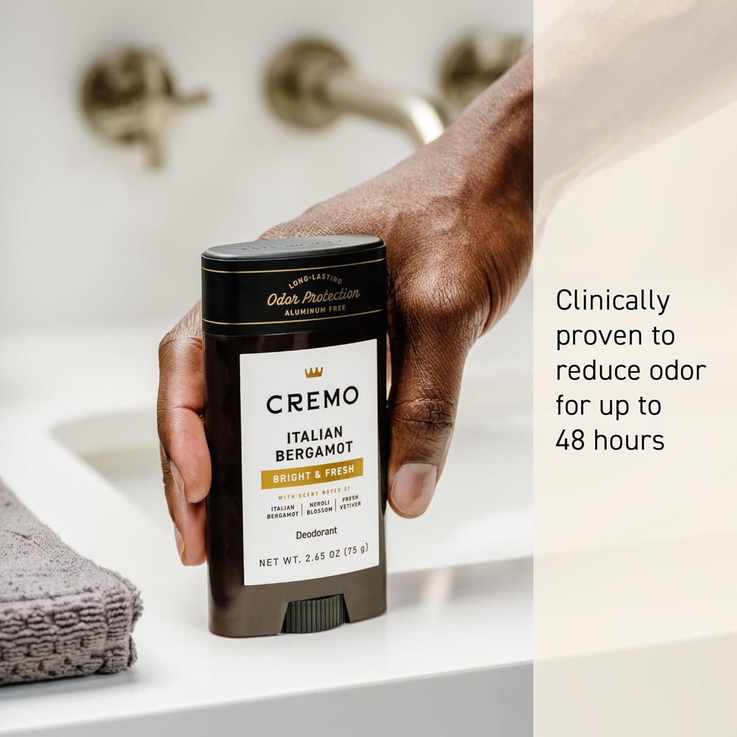 Cremo Italian Bergamot Aluminum Free Deodorant for Men, 48-hour Long Lasting Odor Protection, 2.65oz - Image 3