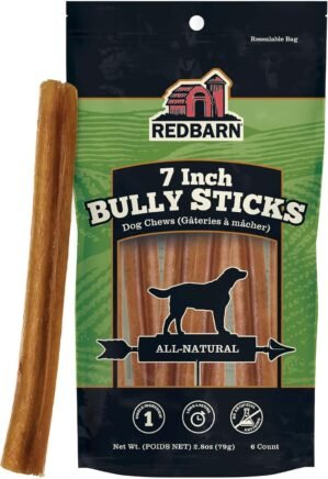 Redbarn Pet Products All-Natural 7″ Bully Sticks for Dogs – Premium Grain-Free & Rawhide-Free Single Ingredient Long Lasting Low Odor Dental Treat for Chewers – 6 Count