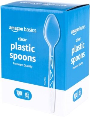 Amazon Basics Disposable Clear Plastic Spoons, Premium Quality, 100 Count, Large Pack