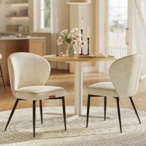 VASAGLE EKHO Collection – Dining Chairs Set of 2, Upholstered Kitchen Chairs, Comfortable Seat, Synthetic Leather with Stitching, Mid-Century Modern, Easy Assembly, Living Room Lounge, Cream White