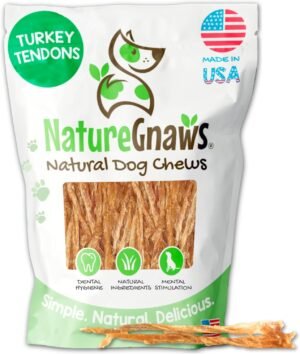 Nature Gnaws USA Turkey Tendons for Dogs (8oz) – Delicious Grain Free Reward Snack for Small, Medium & Large Breeds – Premium Natural Dog Chew Treats