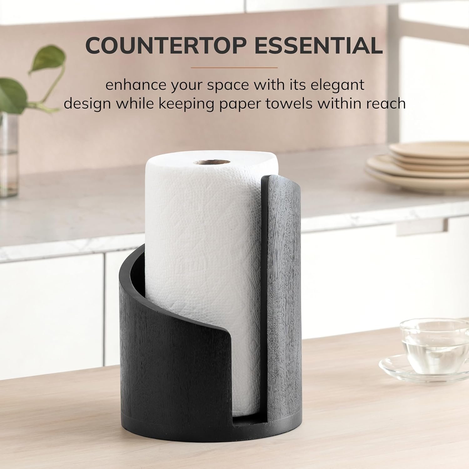 Anji Mountain Paper Towel Holder Countertop with Mango Wood Round Base and Iron Holder,Holder Stand for Kitchen Roll Organize,Wooden Paper Towel Holder for Kitchen Dining Table Home Decor - Image 6