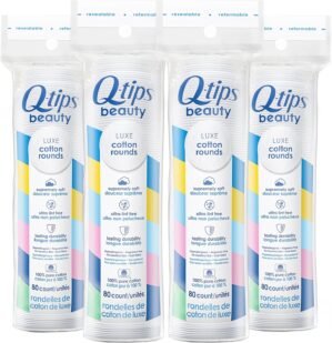 Q-Tips Beauty Luxe Cotton Rounds 80 Count 4-Pack – Hypoallergenic Makeup Remover Pads, Beauty & Personal Care Essentials
