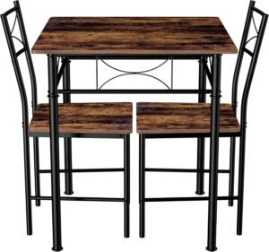 JOIN IRON 3-Piece Kitchen Dining Room Table Set for Small Spaces，Iron Wood Square Table with 2 Chairs for Kitchen Dining Room Furniture