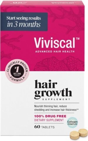 Viviscal Hair Growth Supplements For Women For Thicker, Fuller Hair, Nourishes Thinning & Loss, With Proprietary Collagen Complex, 60 Tablets, 1 Month Supply