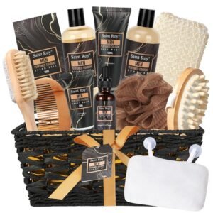 Fathers Day Gifts for Men Dad Bath Perfume Gift Set for Men, 14 Pcs Spa Basket with Classic Perfume kit, Personal Self Care Shaving Kit Relax Included Scubber, Beard Oil, Bath Pillow, Valentines Day