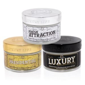 LUXURY LIFE BUTTER – Irresistibly Scented Body Butter with Hyaluronic Acid for Ultimate Moisture. Hydrates for a Non-Greasy Glamorous Glow (Presidential, Fresh Attraction, Luxury 5 oz)