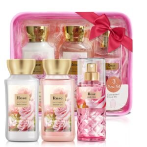 Portable Bath and Body Care Travel Set for Women & Girls, Rose 3PCS Set – Shower Gel, Body Lotion, Body Mist, Personal Body Care Gift Set for Birthday Mother’s Valentine’s Day Gifts for Her