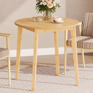 HOOBRO Bamboo Dining Table, Round Dining Table for 2, 27.5″ Kitchen Table for Small Space, Writing Table, Easy to Assemble, for Dining Room, Living Room, Office, Kitchen, Apartment, Natural YL71CZ01