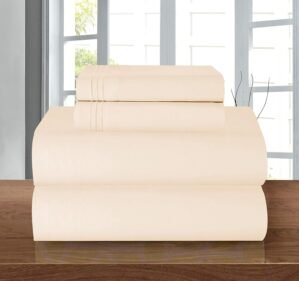 Elegant Comfort Luxury 1500 Premium Hotel Quality Microfiber 4-Piece Sheet Set – Wrinkle Resistant, All Around Elastic Fitted Sheet, Deep Pocket up to 16″, Queen, Cream