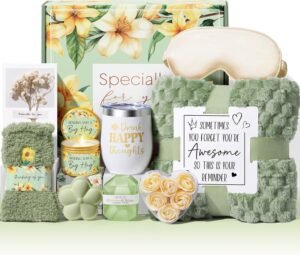 Birthday Gifts for Women Self Care Gifts, Vanilla Coconut Relaxing Spa Gifts Basket Bath Set Get Well Gifts Care Package Mothers Day Gifts for Mom Her Women Sister Friend Wife Grandma w/ Blanket