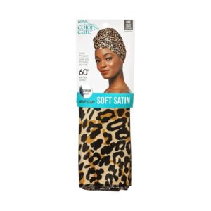 KISS COLORS & CARE Soft Satin Wrap Scarf – Leopard Print, Multi-Purpose, Soft Premium Scarf For Minimizing Frizz, Preventing Breakage & Securing Hair Styles, Wigs & Weaves For All Hair Styles