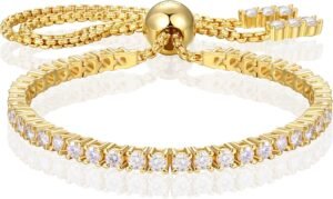 Moissanite Tennis Bracelet 1.52ct-7.76ct Adjustable Bracelet for Women 18K White Gold Plated S925 Sterling Silver Tennis Bracelet D Color VVS1 Round Cut 2/3/4mm Moissanite Bracelet Gifts for Wife/Mom