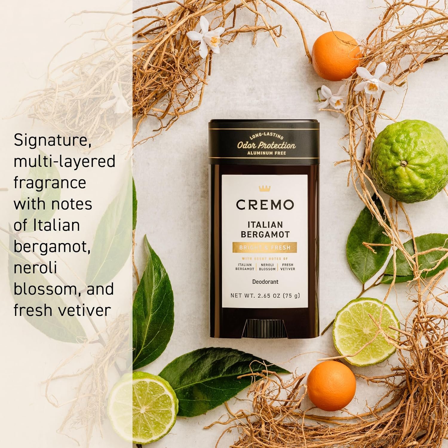 Cremo Italian Bergamot Aluminum Free Deodorant for Men, 48-hour Long Lasting Odor Protection, 2.65oz - Image 2