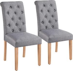 Yaheetech Dining Chairs Set of 2 Fabric Upholstered Button Tufted Kitchen Chairs with Solid Wood Legs for Home, Restaurant, Dining Room, Dark Gray