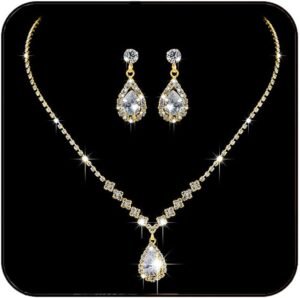 JAKAWIN Bride Silver Bridal Necklace Earrings Set Crystal Wedding Jewelry Set Rhinestone Choker Necklace for Women (Set of 3) (NK144-3)