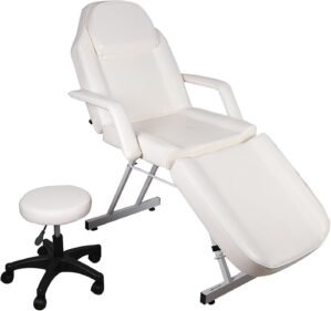 Multipurpose 3-Section Spa Massage Table with Hydraulic Stool, 73-inch Adjustable Tattoo Chair Esthetician Lash Bed with Removable Headrest, Salon Chair Facial Bed for Beauty Barber Massage Equipment