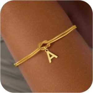 Gold Initial Bracelets for Women Girls – 18K Gold Plated Knot Initial Bracelet Teen Girl Gifts Trendy Stuff Dainty Gold Love Knot Bracelets for Women Friend Bridesmaid Proposal Gifts