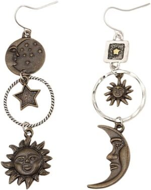 Retro Sun Moon Earrings & Necklace Moonstone Asymmetric Boho style Earrings for Women Jewelry