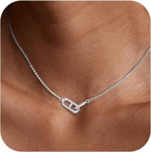 KSF Gold Necklace for Women Dainty Cute Simple Gold Necklace Trendy 18K Gold Plated Paperclip Cubic Zirconia Necklace Jewelry Non Tarnish