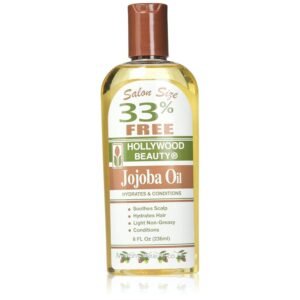 Hollywood Beauty Jojoba Hair Oil, 8oz Bottle, Light Non Greasy, Hydrates & Conditions Hair, Soothes scalp, Anti-Frizz fighter, Can be Used as a Hot Oil Treatment