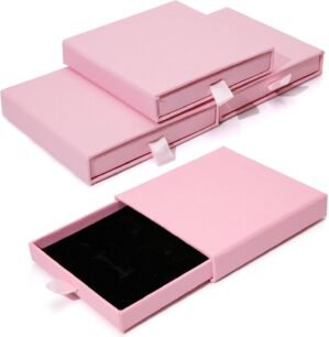 Jewelry Gift Box, 3.53.5×0.7Inch Cardboard Jewelry Organizer, Fancy Necklace Bracelet Earring Drawer, Kraft Empty Jewellery Display for Ring Earring (Pink, 4 Pcs)