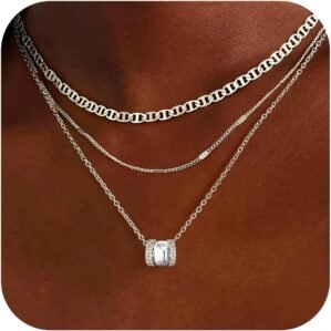 Layered Necklaces for Women – 14K Gold Plated Necklace, Dainty 3Pcs Layered Stacked Necklace, Circle Chain Necklaces, Non Tarnish Waterproof Jewelry, Birthday Jewelry Gifts