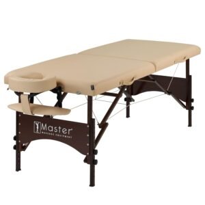 Master Massage 28″ Argo Portable Massage Table in Cream with Walnut Legs- Spa Bed for Tabletop Exercise & Massage- Beauty Bed Tattoo Bed- Lash Table