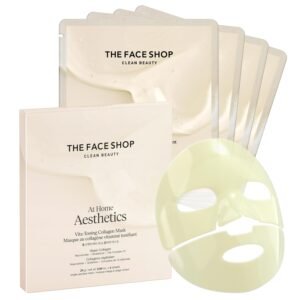 THE FACE SHOP Vita-Toning Vegan Collagen Face Mask, Korean Glass Skin Essential, Hydrogel Mask for Moisturizing & Skin Elasticity, Improves Uneven Tone, 4EA