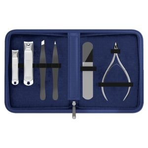 Manicure & Pedicure for Women and Men -Shear Guru: Complete Personal Care 6-Piece Grooming Kit including Premium Nail Clippers for Thick Nails + Nail Trimmer + Tweezers and Portable Luxury Travel Case