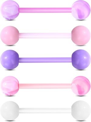 Jewseen 5PCS Tongue Barbells 14G Acrylic tongue piercing jewelry Candy Color tounge bars tongue piercing jewelry tongue rings for women