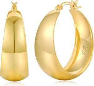 Senteria 12mm Wide Thick Hoop Earrings 925 Sterling Silver Hoop Earrings for Women Hypoallergenic 14K Real Gold Plated Hoops Large Earring Lightweight Chunky Hoops Earring for Women 25/30/40/50MM