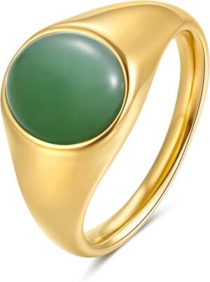 YeGieonr Gemstone Gold Signet Rings for Women Non Tarnish Gold Plated Stackable Ring, Waterproof Stainless Steel Stone Jewelry Gift