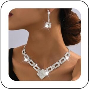 Unicra Crystal Bridal Wedding Jewelry Set Silver Rhinestone Necklace Earrings Bracelet Sets Formal Costume Jewelry for Women and Brides