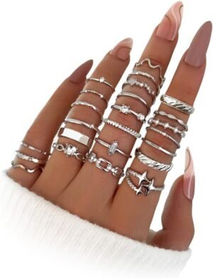 iF YOU 25 Pcs Gold Knuckle Ring Set for Women, Chunky Stackable Finger Midi Rings, Silver Simple Stacking Cute Rings Pack Trendy Stuff Jewelry Gift
