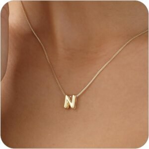 Bubble Gold Letter Necklace for Women, 14k Gold Plated Balloon Initial Necklace, Dainty Gold Necklace for Women, Personalized Bubble Pendant Name Necklace, Fashion Accessories Trendy Jewelry