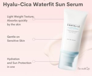 Hyalu CICA Water-fit Sun Serum 50 ML – Lightweight, Hydrating Serum with Protection, Soothing for Sensitive Skin, Moisturizing & Non-Greasy andGeoMetal™ Gauze Pad