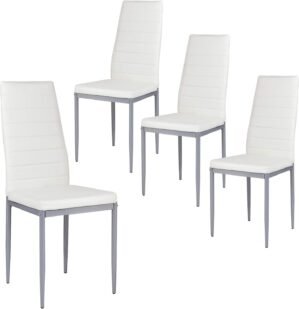 Giantex Set of 4 PU Leather Dining Side Chairs with Padded Seat Foot Cap Protection Stable Frame Heavy Duty High Back Design Dining Chairs for Kitchen Dining Room Home Furniture, White