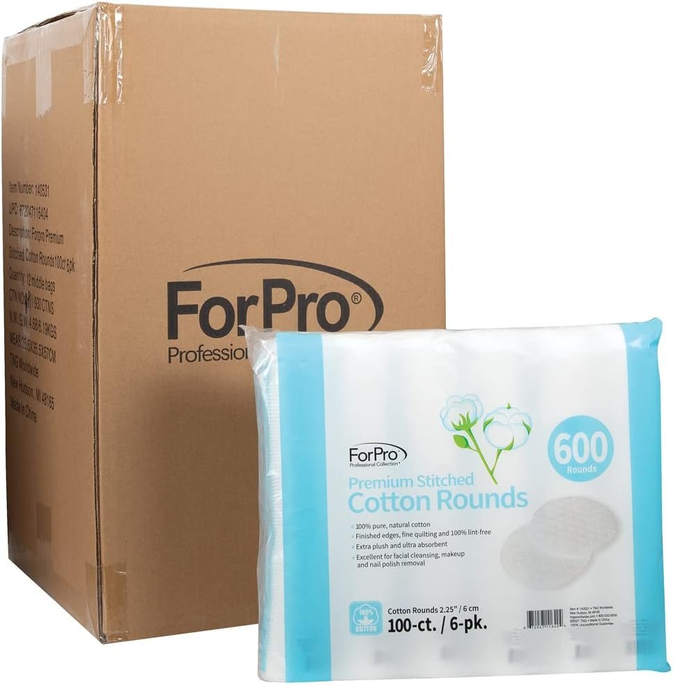 ForPro Premium Stitched Cotton Rounds (7200-Count), 100% Pure Cotton Pads for Removing Makeup, Nail Polish and Cleansing Face, Pack of 72-100 Cotton Rounds