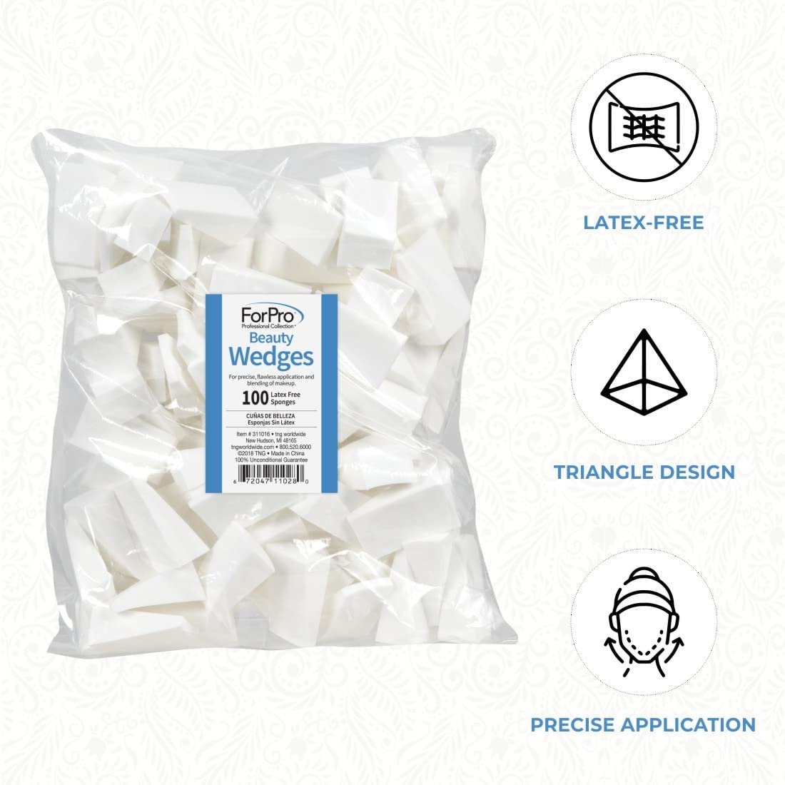 ForPro Professional Collection Beauty Wedges, Latex Free Foam Sponges, Makeup Blenders for Powder and Liquid Makeup, 100-Count (Pack of 3) - Image 3