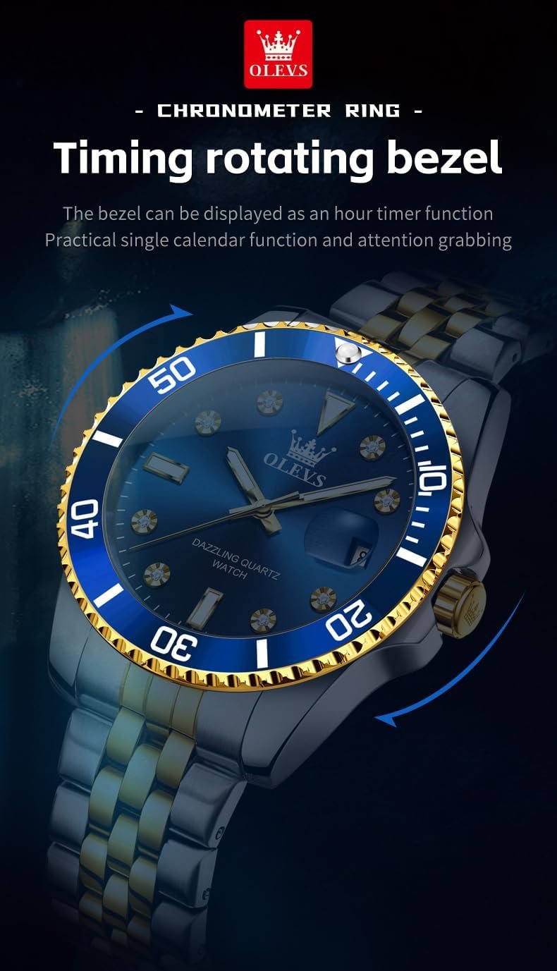OLEVS Watches for Mens Stainless Steel Dress Mens Watches with Date Luxury Diamond Big Face Waterproof Blue/Black/Green/Gold/Red Dial Relojes para Hombres - Image 6