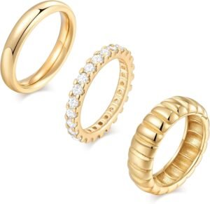 KSF Stackable Gold Rings for Women – 14K Gold Plated Rings Set, Non Tarnish Dainty Cubic Zirconia Stack Rings for Women Trendy Jewelry Gift for Her