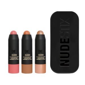 NUDESTIX Roses & Honey Mini Kit – 3-Piece Cream Blush, Bronzer & Highlighter Stick Set for Eyes, Cheeks & Lips | Travel-Size Multi-Use Makeup