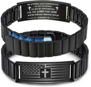 Shield American Flag Cross Bible Verse Necklace for Men, Chain Pendant Faith Cross Stainless Steel Pendant Necklace