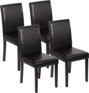 FDW Dining Chairs Set of 4,Dining Room Chairs,Side PU Cushion Chairs with Waterproof Surface and Wood Legs,for Kitchen Restaurant and Living Room,Leather Black