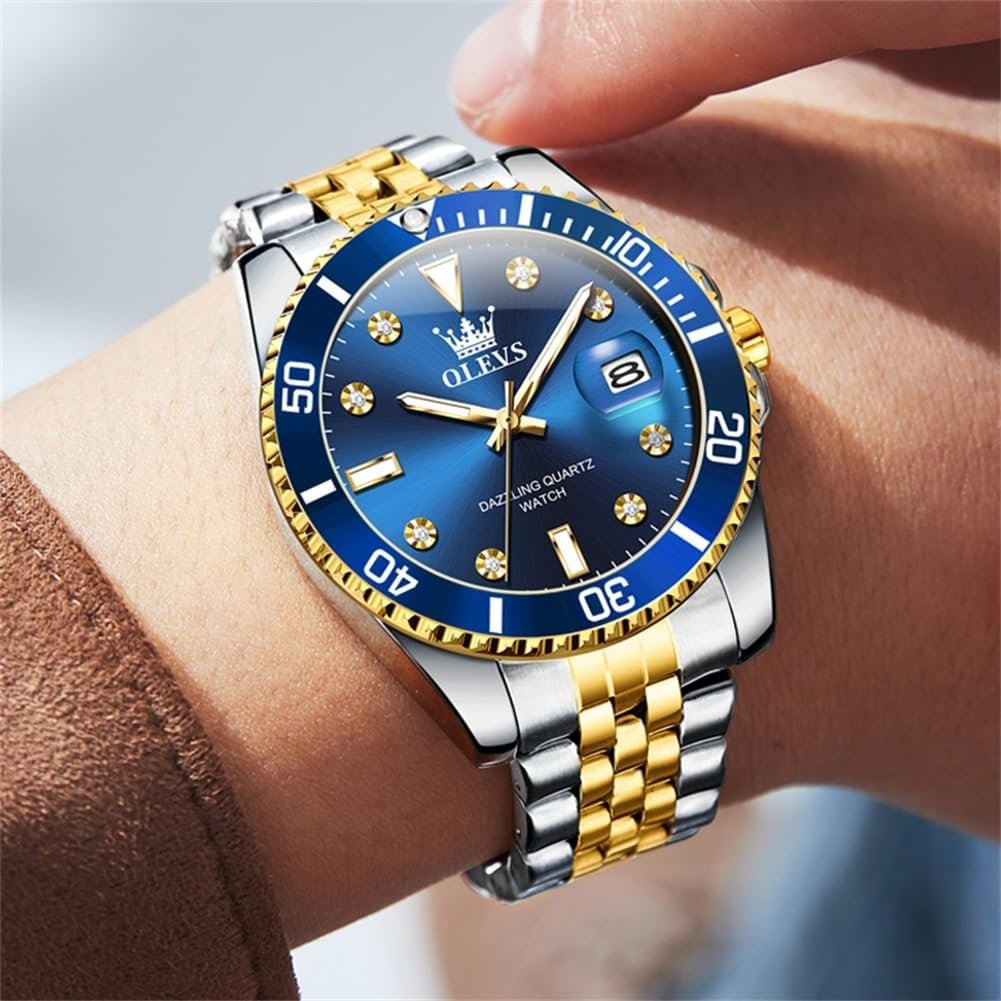 OLEVS Watches for Mens Stainless Steel Dress Mens Watches with Date Luxury Diamond Big Face Waterproof Blue/Black/Green/Gold/Red Dial Relojes para Hombres - Image 3