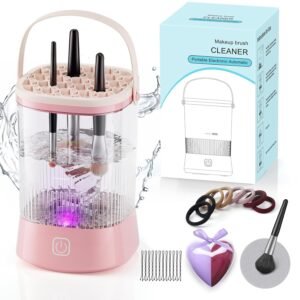Electric Makeup Brush Cleaner – 9000 RPM Makeup Brush Cleaning Machine, IP65 Waterproof Automatic Makeup Brush Cleaner for Makeup Sponges and Brushes(Pink)